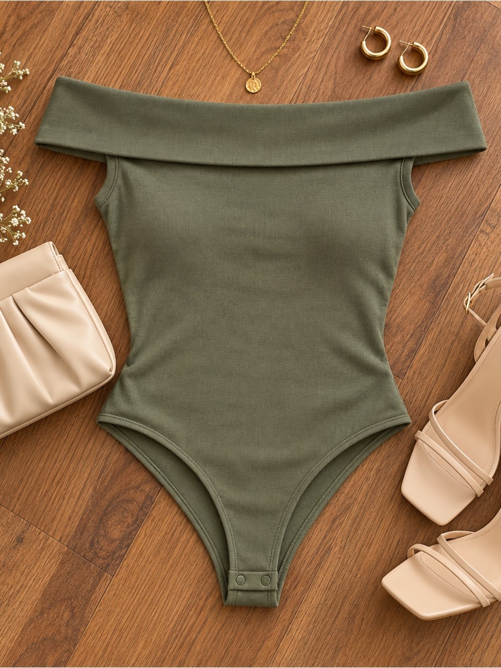 Abound Olive Green Off-Shoulder Women's Bodysuit